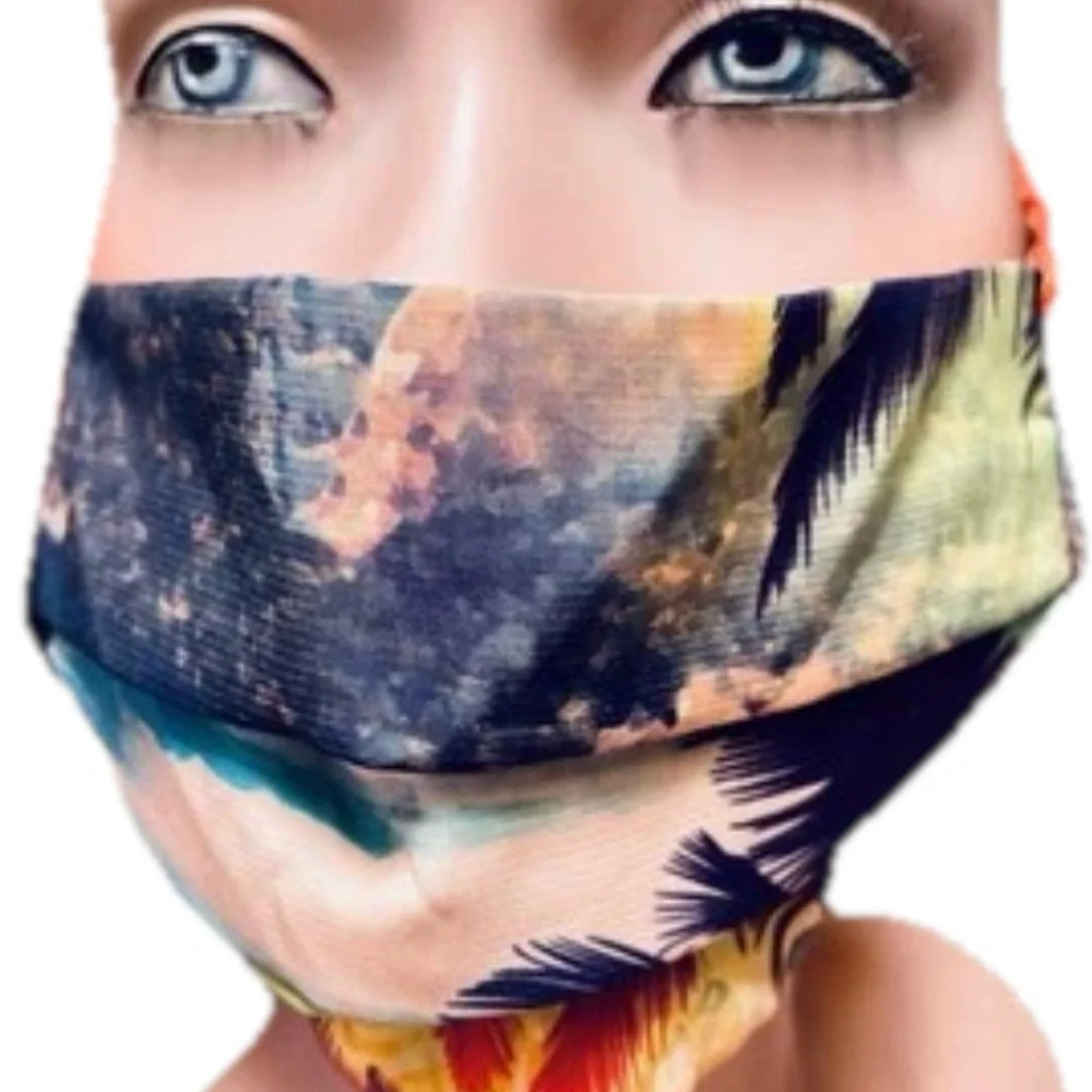 LE SUPERBE Tropical Print REVERSIBLE Fabric FACE MASK O/S